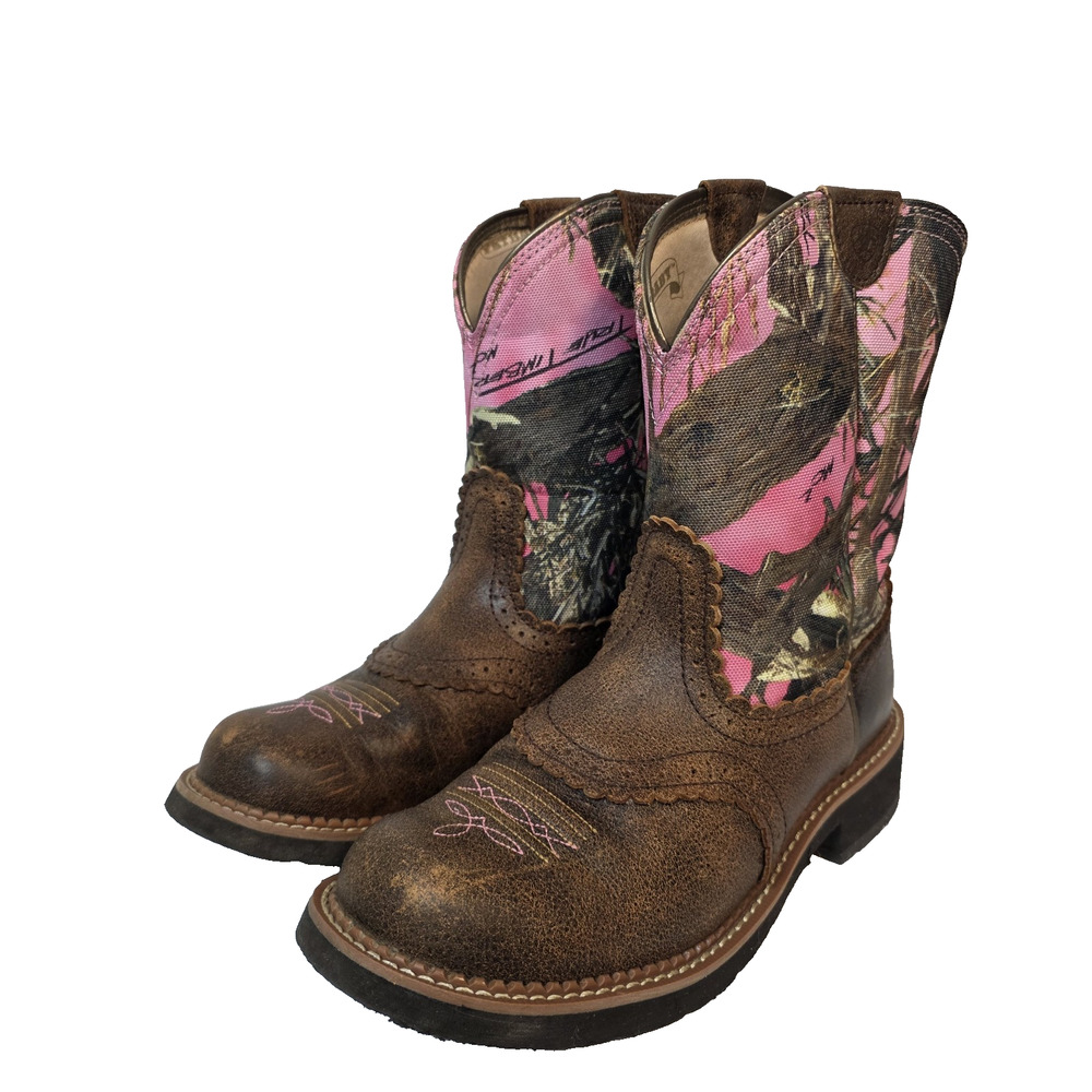 Ariat Fatbaby Womens 9.5B Western Boots Pink Camo Brown Leather